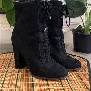 Faux Suede, high heeled booties (Black)